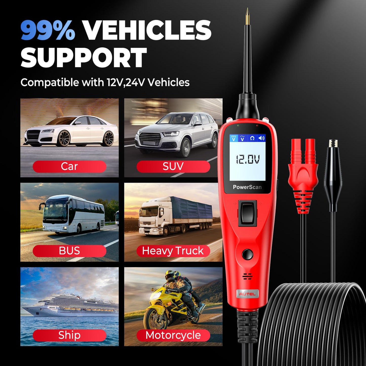 Autel PowerScan PS100 Circuit Tester 2025 – 12V/24V Automotive Power Probe