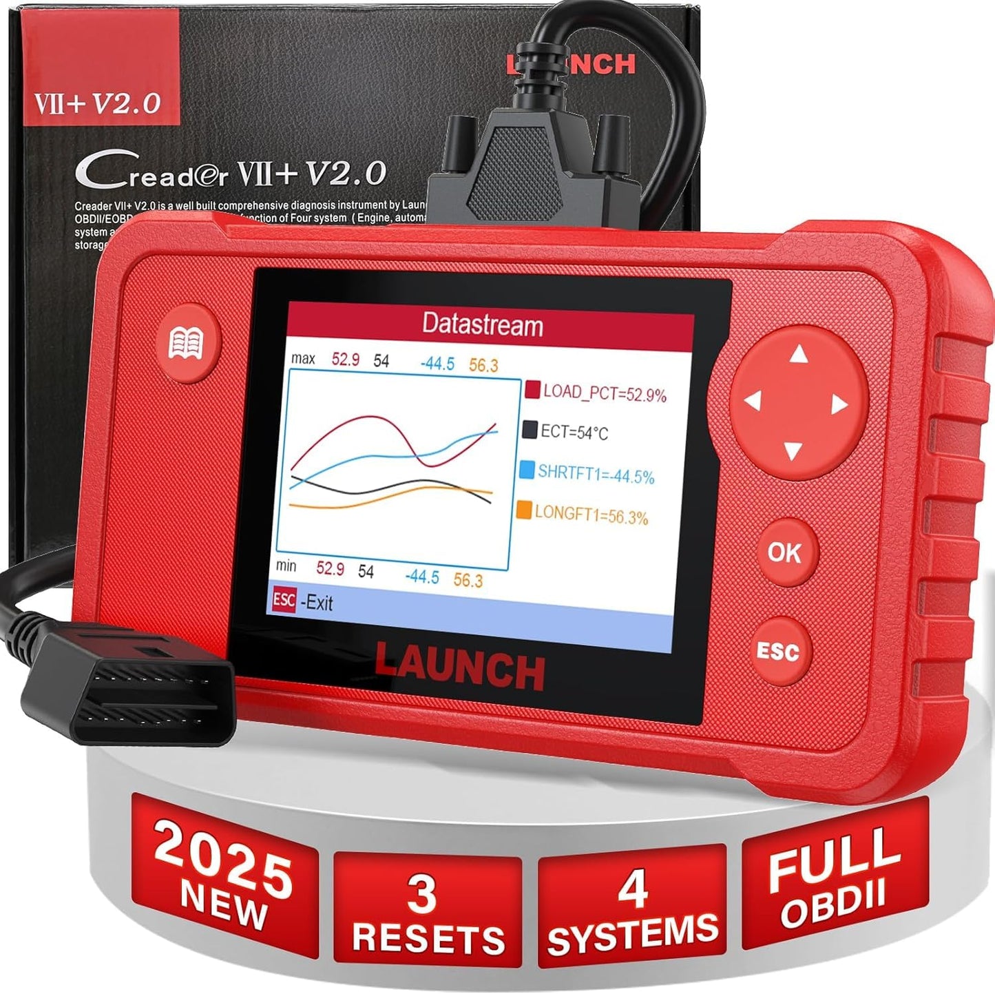 LAUNCH X431 Creader VII+ V2.0 2025 OBD2 Scanner with 3 Reset Functions