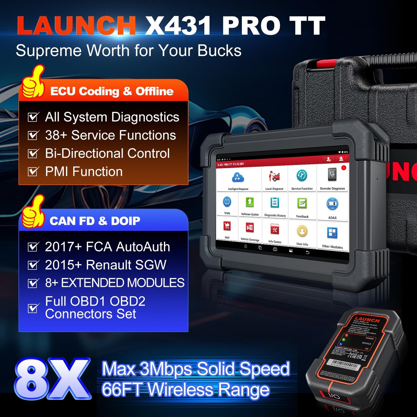 LAUNCH X431 PRO TT OBD2 Scanner with ECU Coding 2025