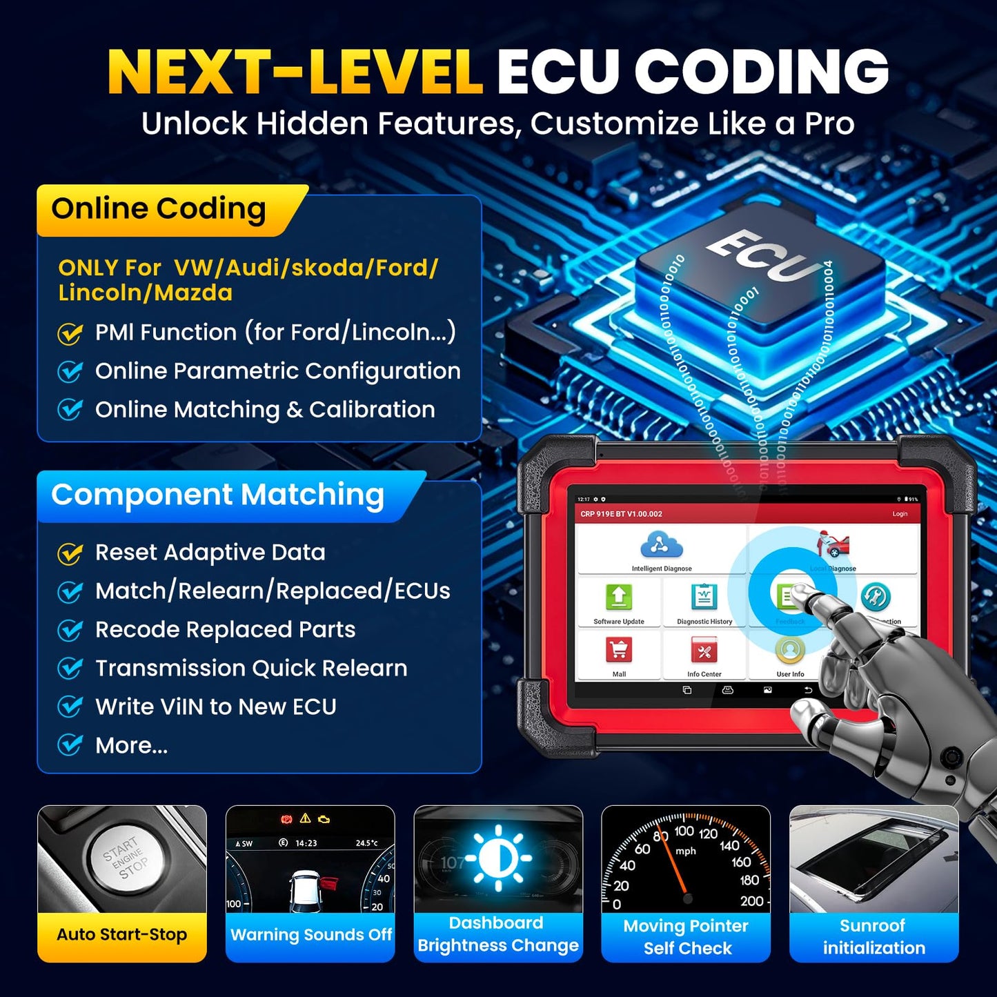 LAUNCH X431 CRP919EBT Elite 2025 Wireless OBD2 Scanner with ECU Coding
