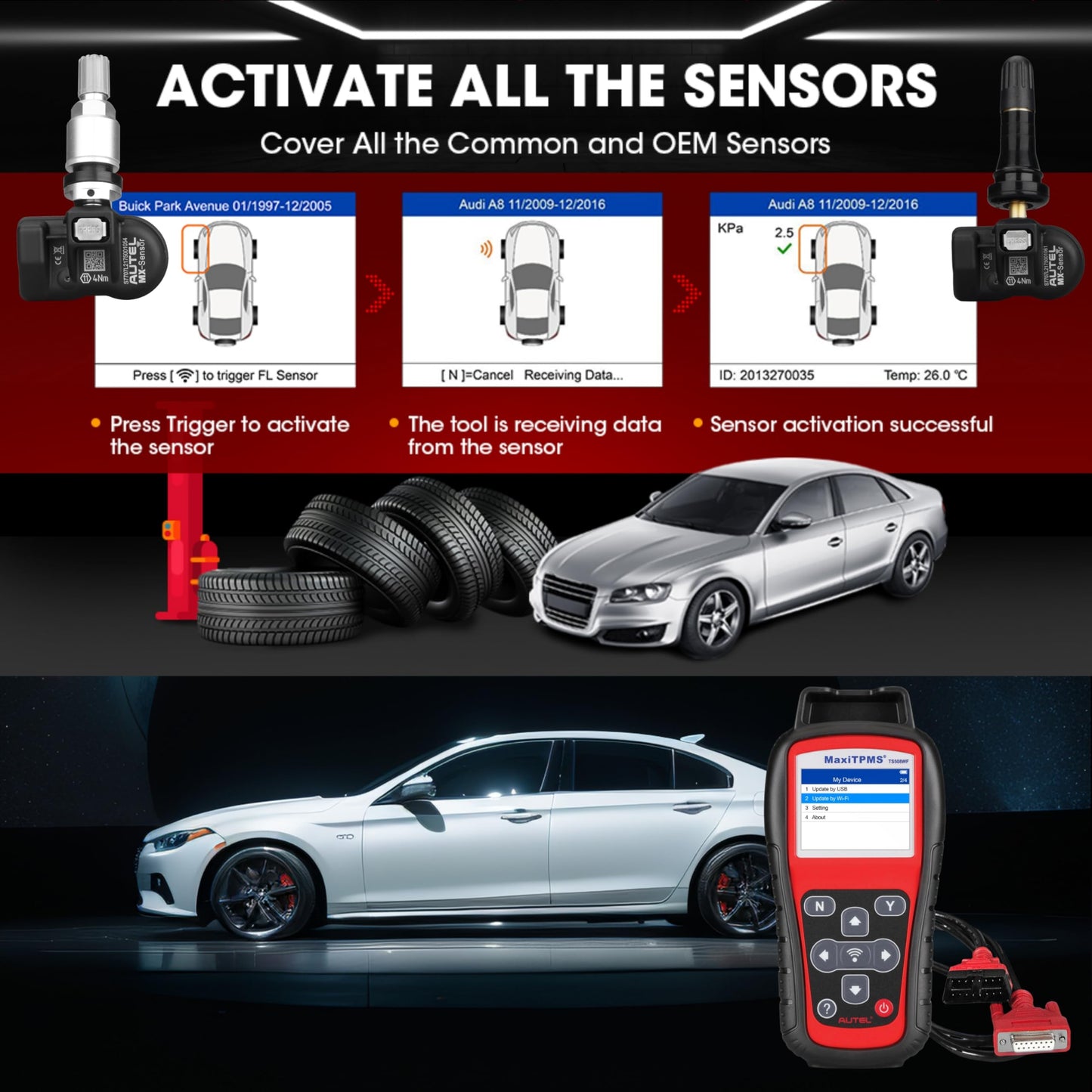 Autel MaxiTPMS TS508WF TPMS Tool – Sensor Programming & Relearn