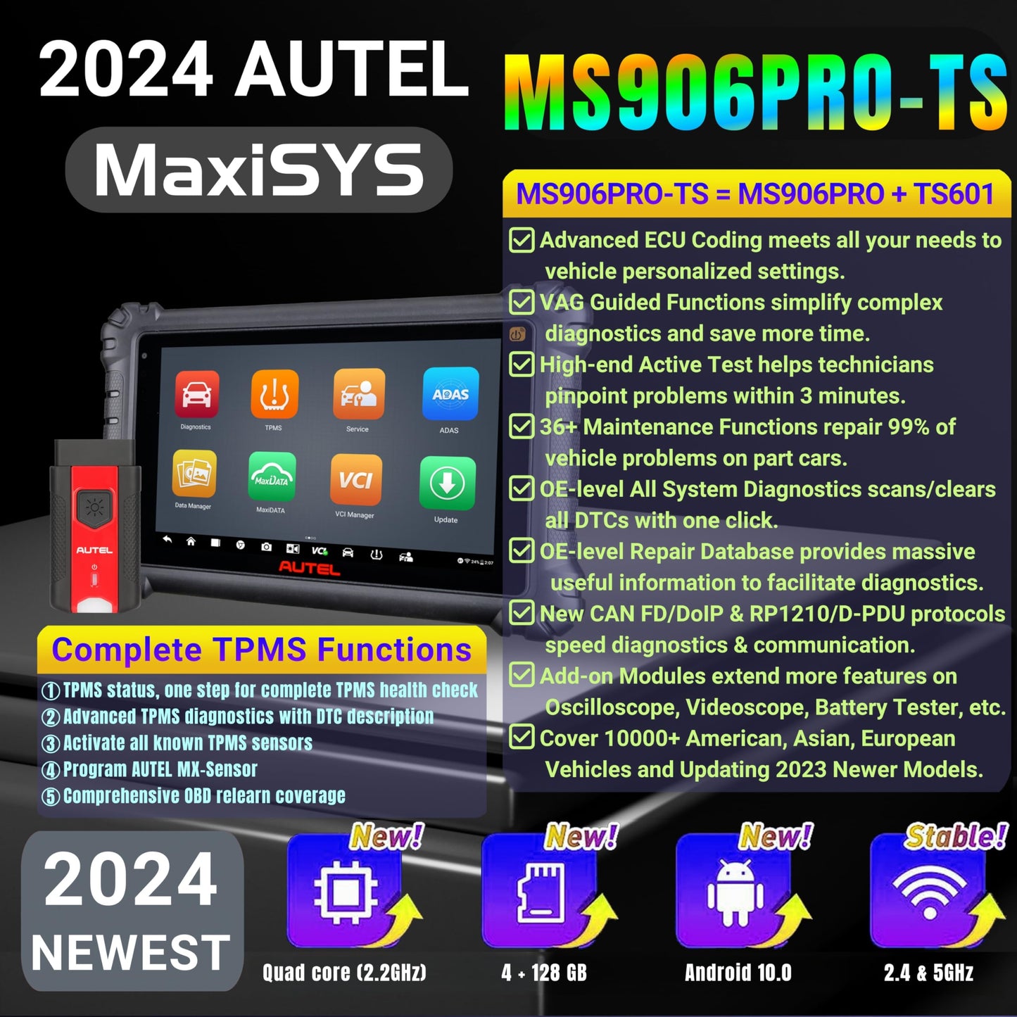 Autel MaxiSys MS906 PRO TS OBD2 Scanner – ECU Coding & 36+ Services
