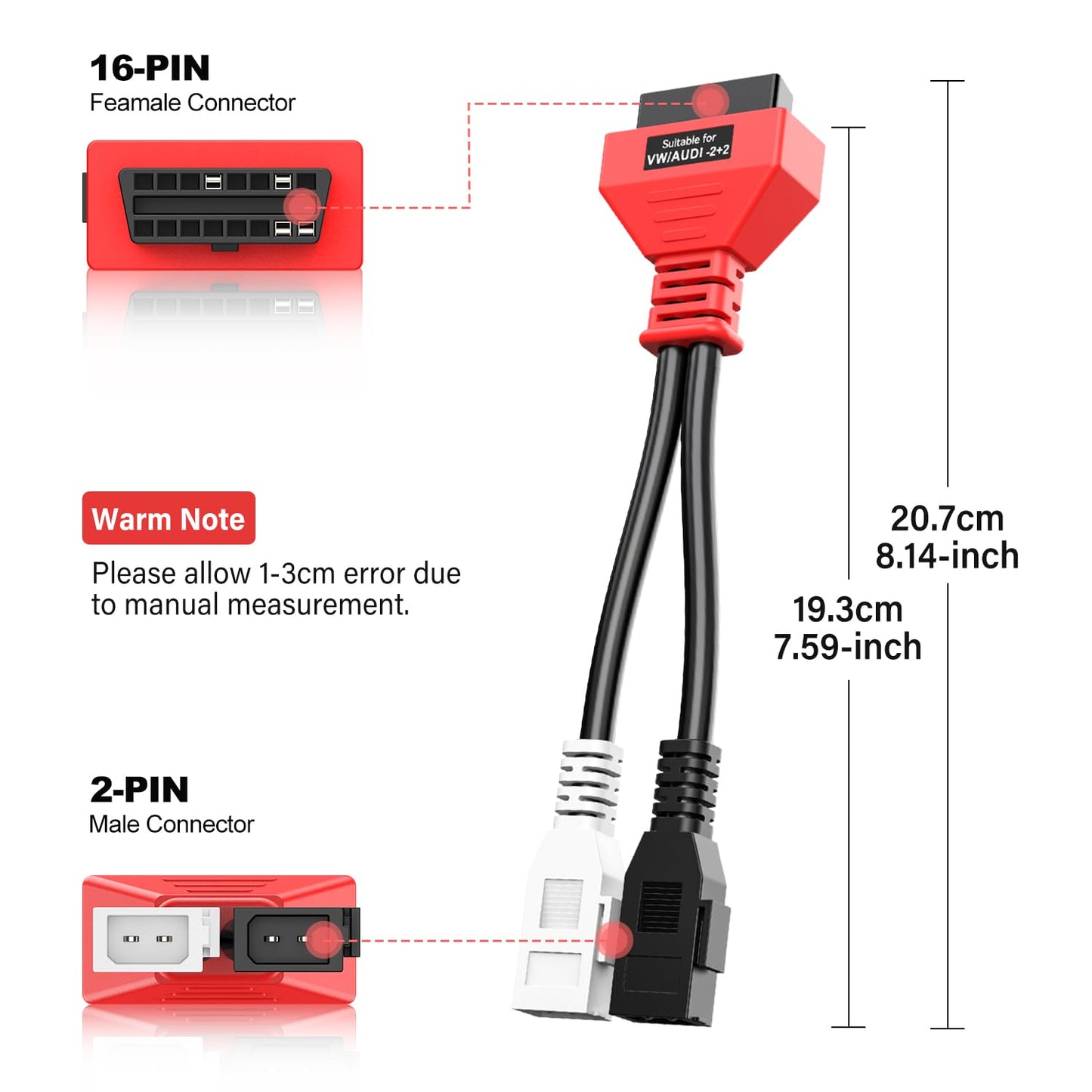 Autel OBD1 to OBD2 Adapter for VW Audi | 2x2 Pin to 16 Pin Cable