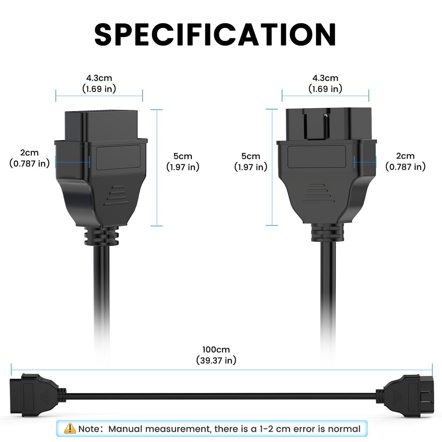 ANCEL 16-Pin OBD2 Scanner Extension Cable 3.3ft Male to Female