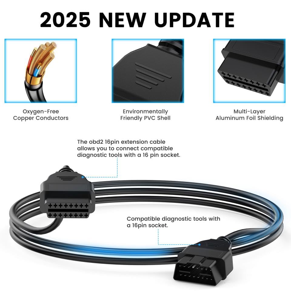 ANCEL 16-Pin OBD2 Scanner Extension Cable 3.3ft Male to Female