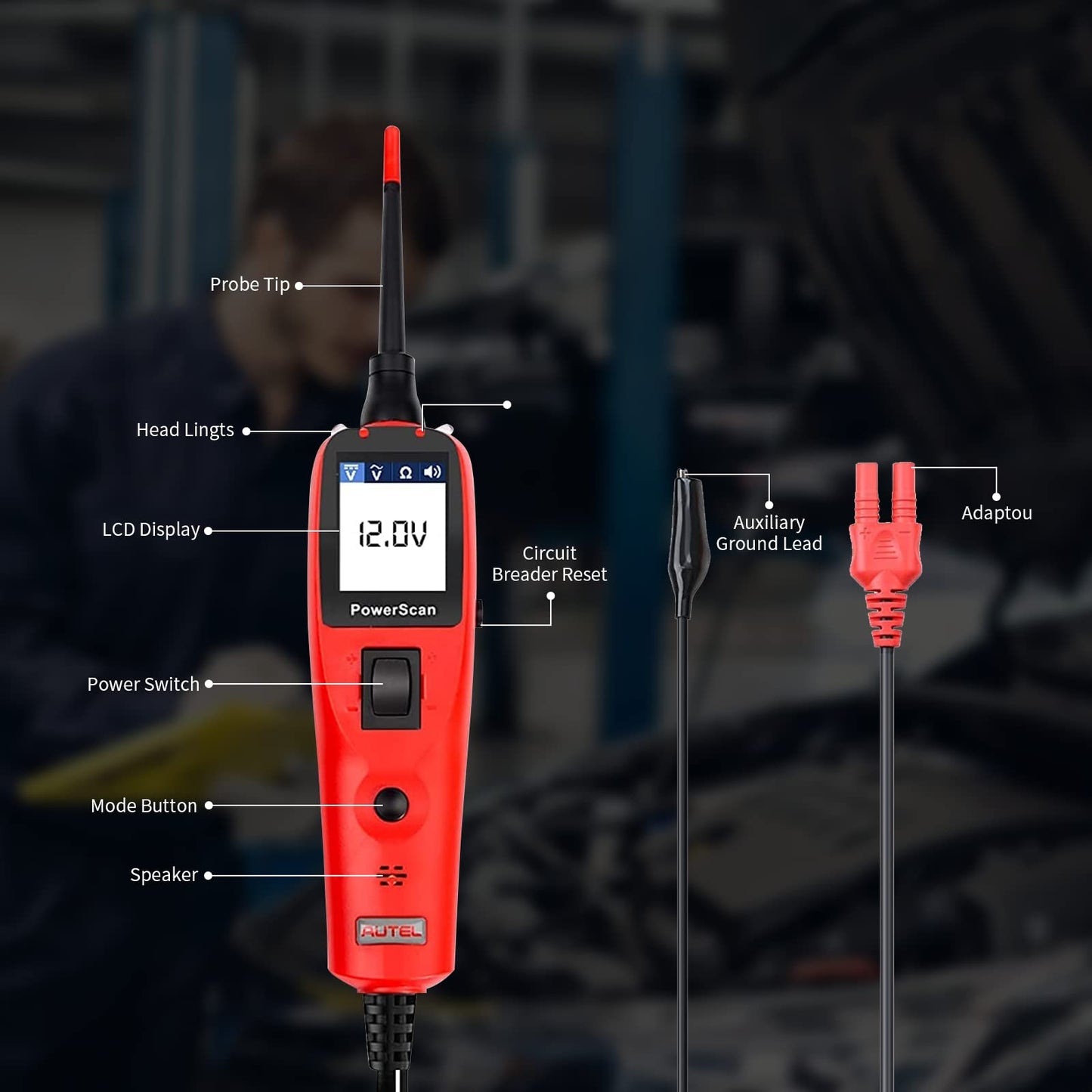 Autel PS100 PowerScan Circuit Tester 12V/24V with 20ft Cable