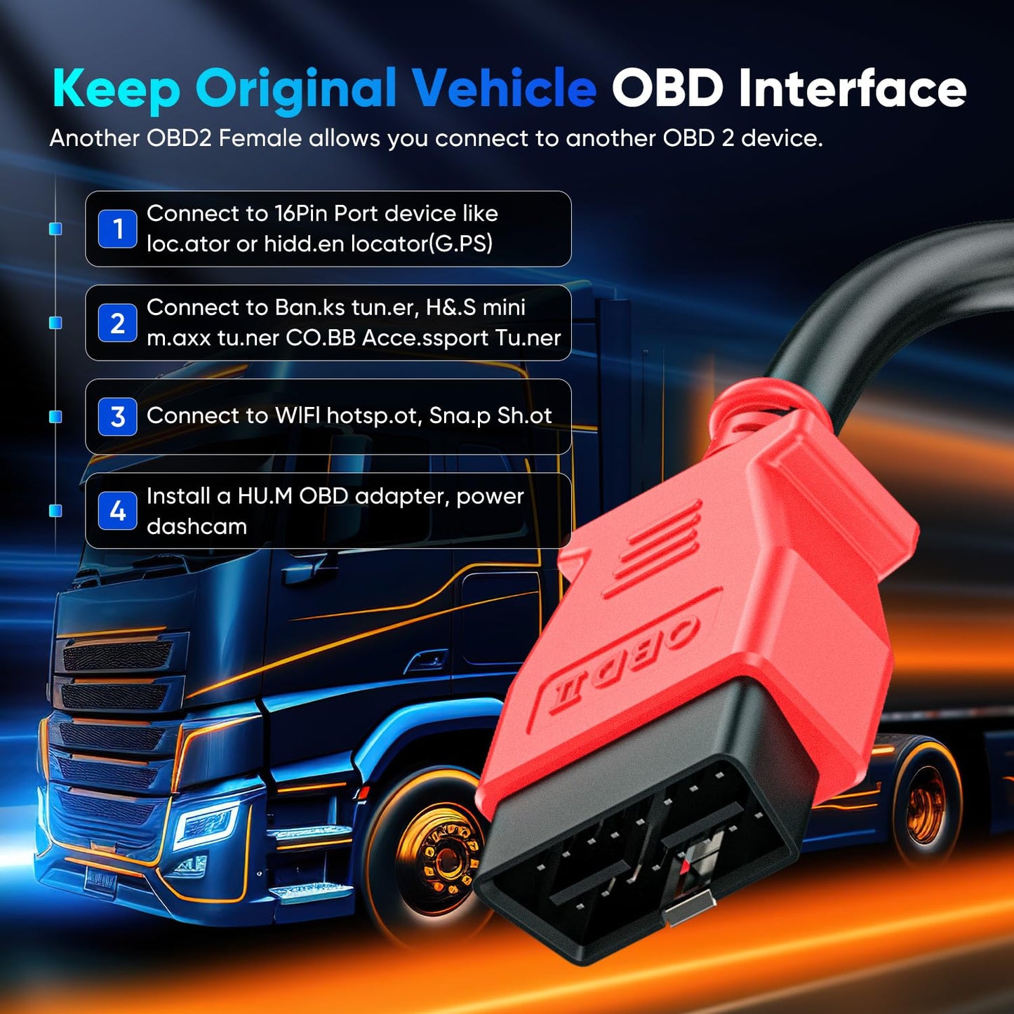 Autel J1939 to OBD2 Adapter Cable for Truck Diagnostics