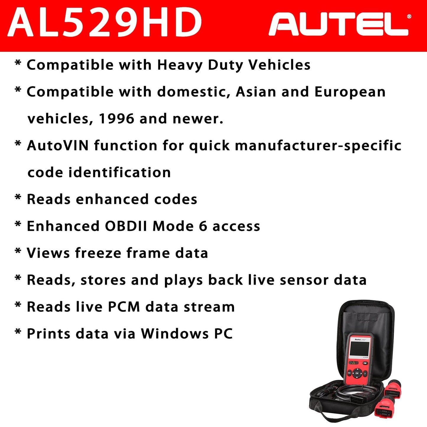 Autel AutoLink AL529HD 2024 Heavy Duty Truck OBD2 Code Reader