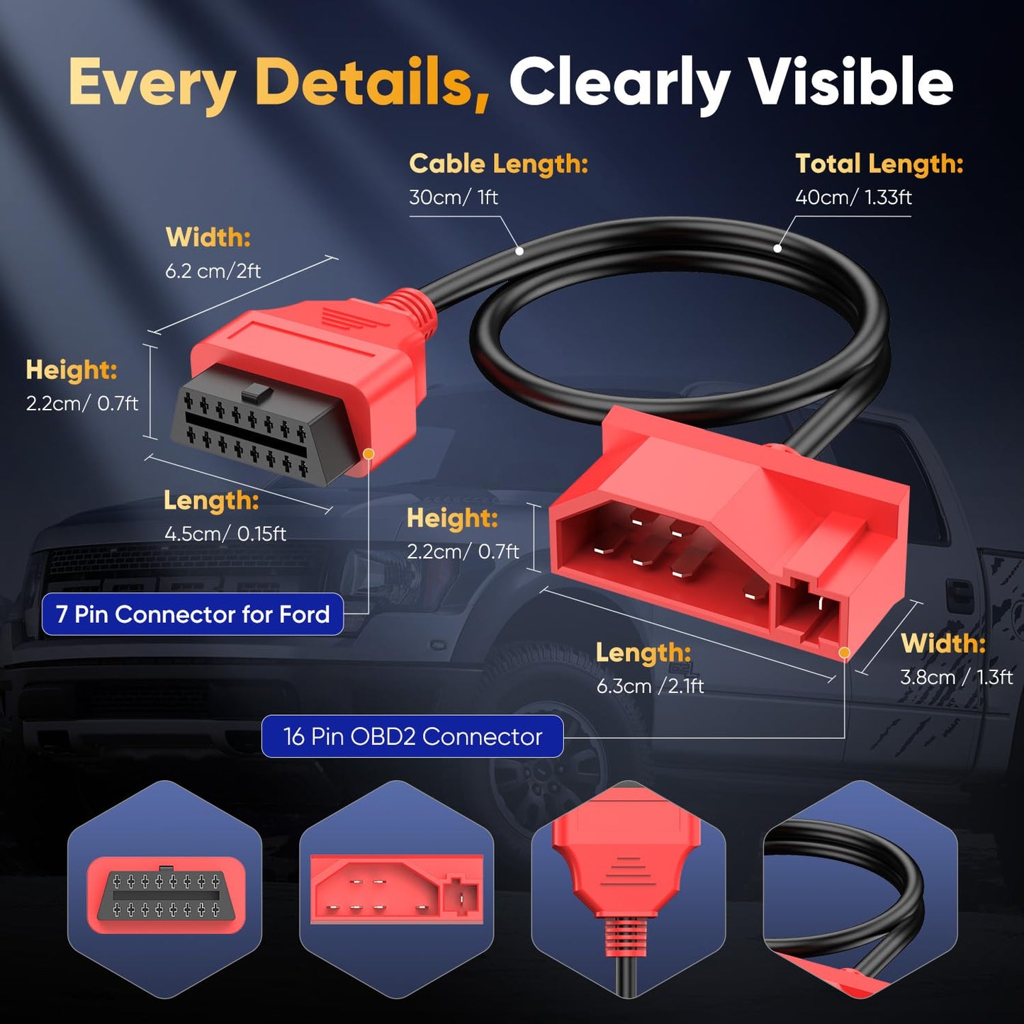 Autel 7-Pin to 16-Pin OBD1 to OBD2 Adapter for Ford (1985–1991)