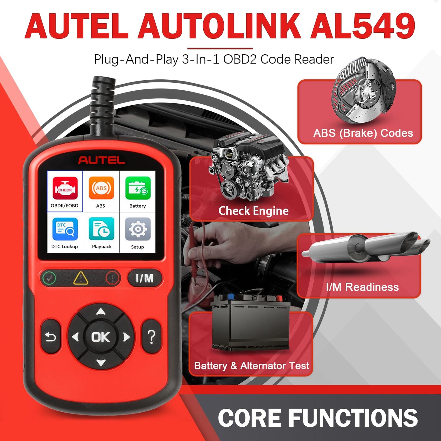 Autel AutoLink AL549 OBD2 Scanner & ABS Code Reader 2025