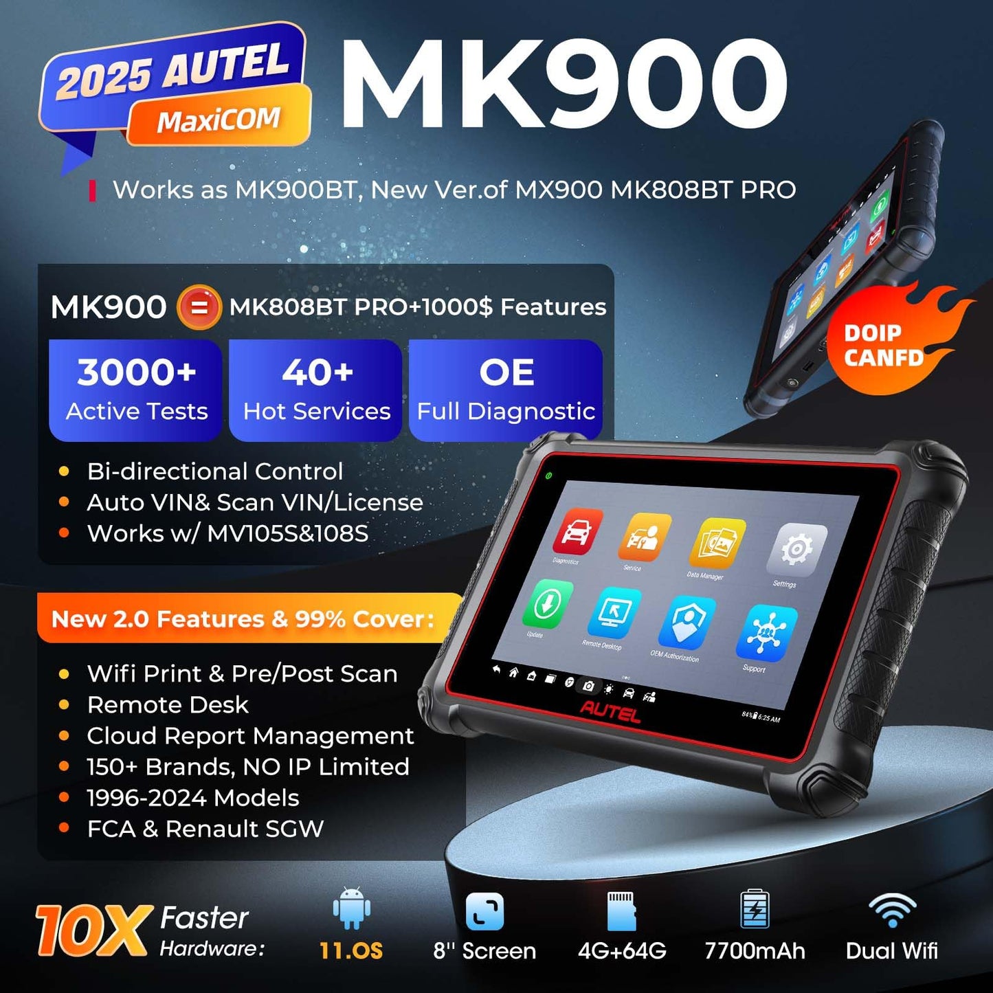 Autel MaxiCOM MK900 Diagnostic Scanner 2025 - Bidirectional, 40+ Resets