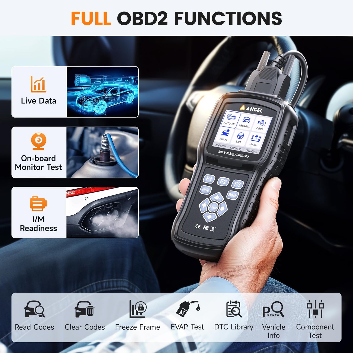 ANCEL AD610 Pro OBD2 Scanner with ABS SRS Diagnosis & Auto Bleed