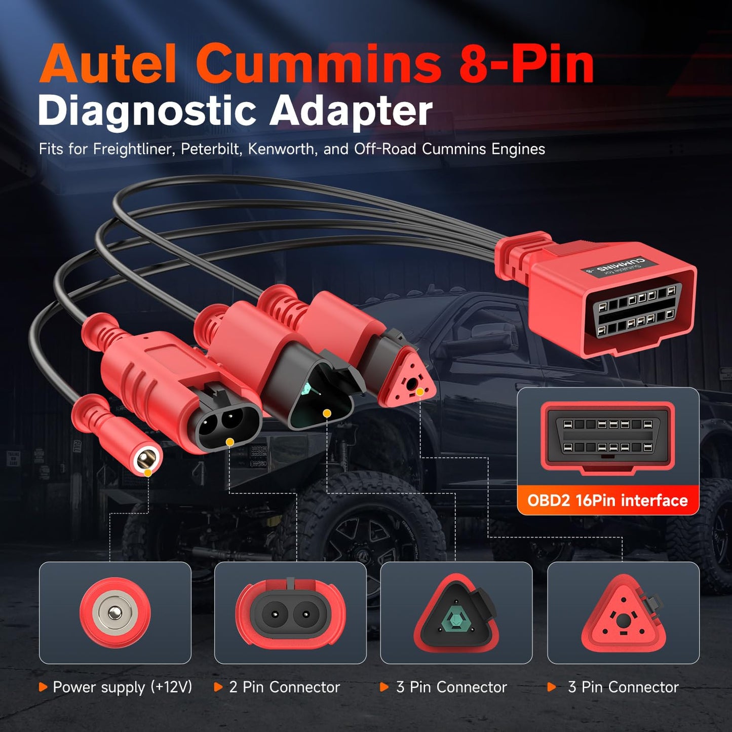 Autel Cummins 8-PIN Adapter for MaxiSYS CV Truck Scanners