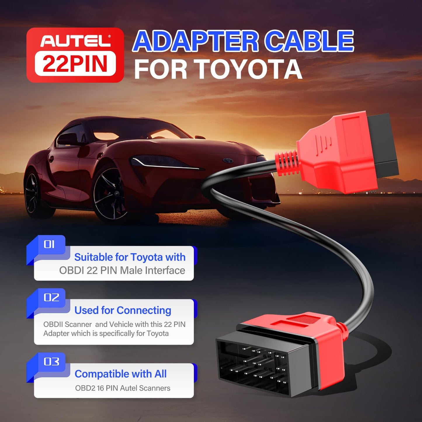 Autel 22-Pin OBD1 to 16-Pin OBD2 Adapter Cable for Toyota