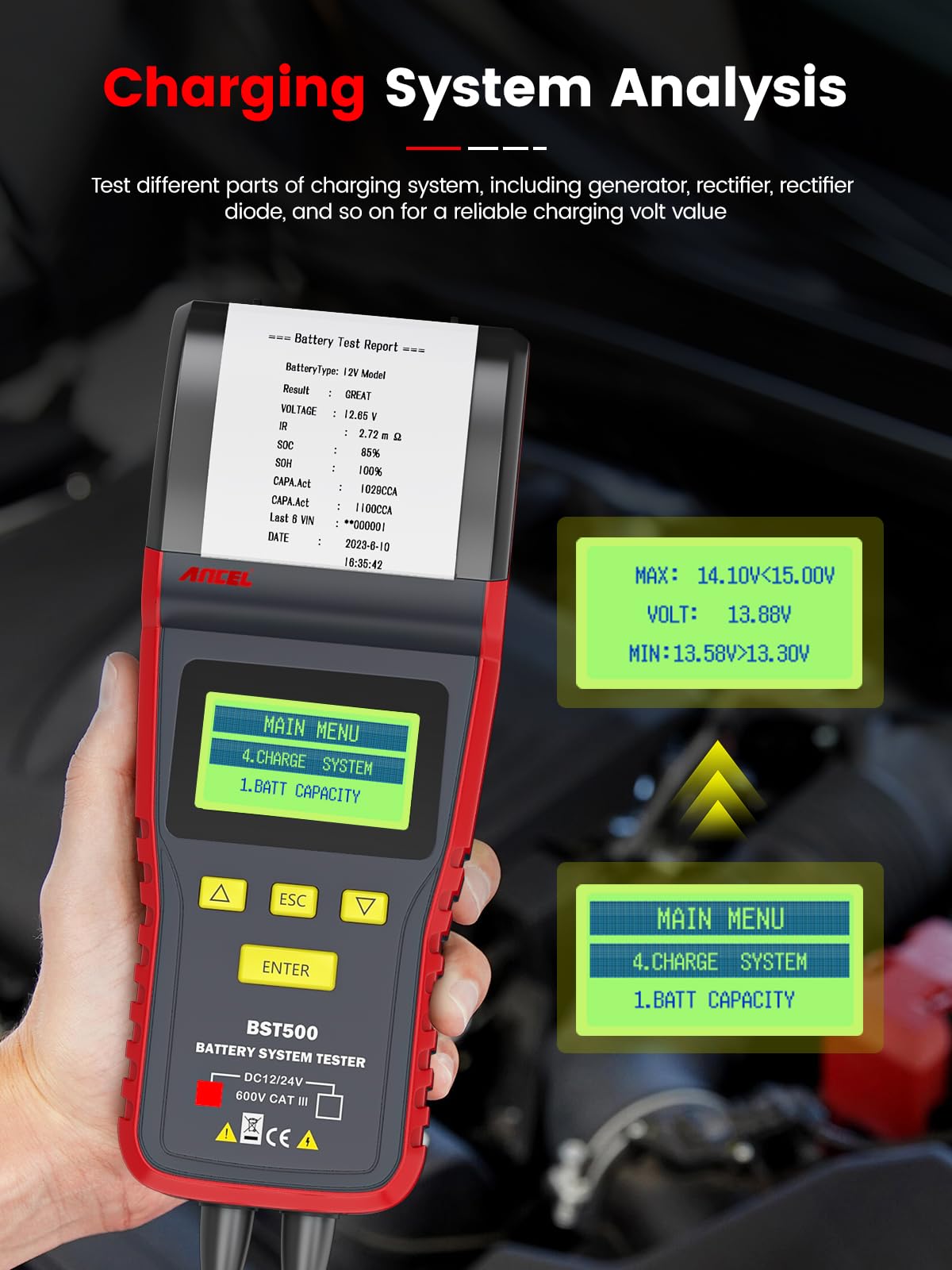 ANCEL BST500 12V/24V Car Battery Tester with Printer & Analyzer