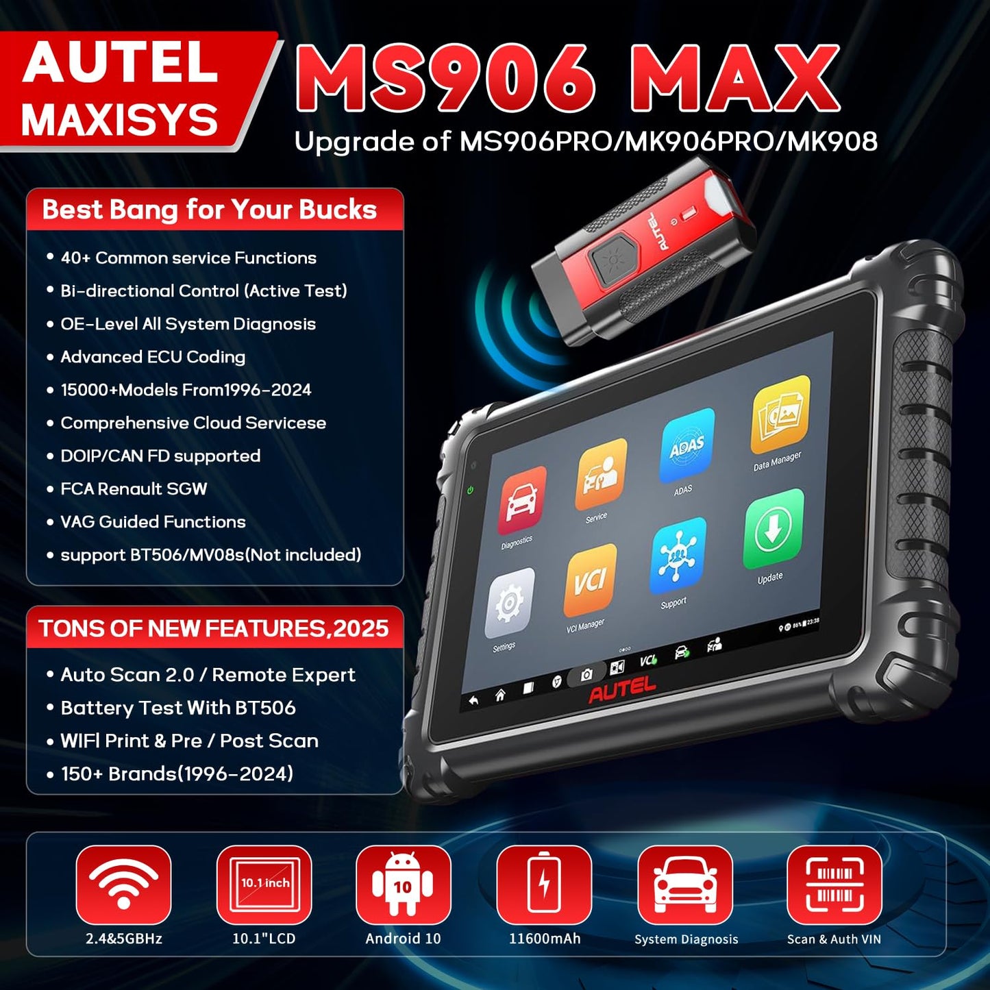 Autel MaxiSys MS906MAX 2025 Diagnostic Scanner – All System & Bi-Directional
