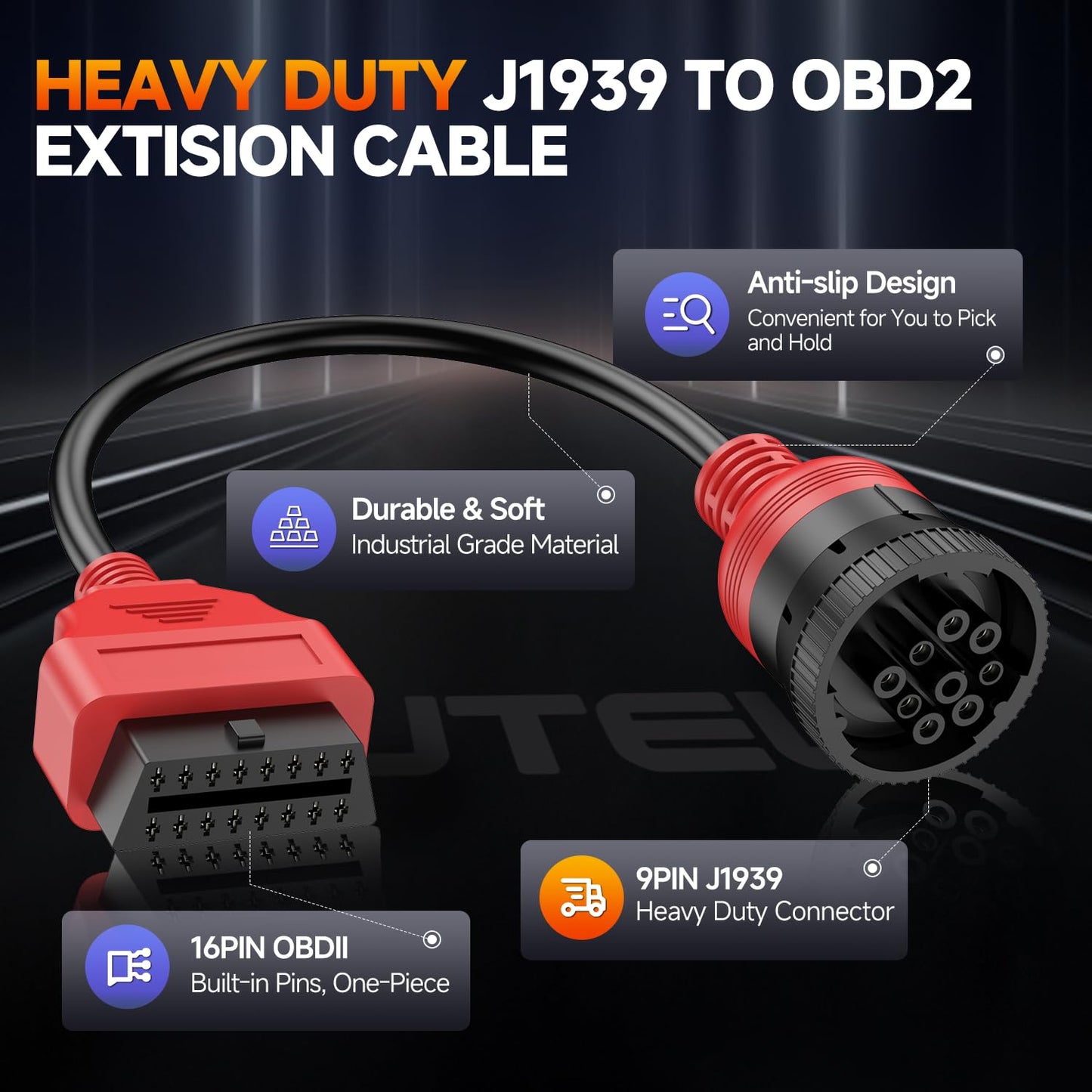 Autel J1939 to OBD2 16-Pin Adapter | 2025 Green 9-Pin Type 2 Cable