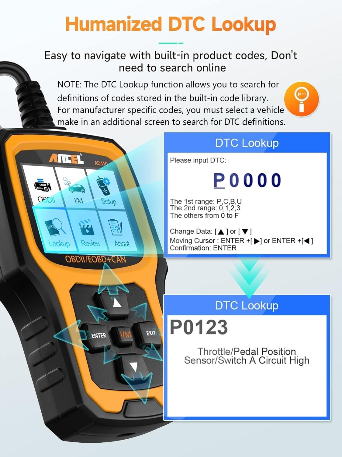 ANCEL AD410 OBD2 Scanner - Enhanced Car Code Reader for 1996+ Vehicles