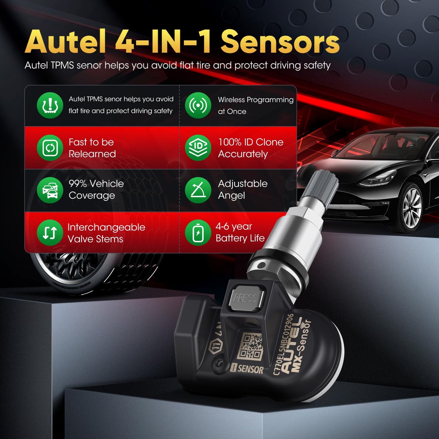 Autel MX-Sensor TPMS Set of 8 – Dual 315/433MHz Metal