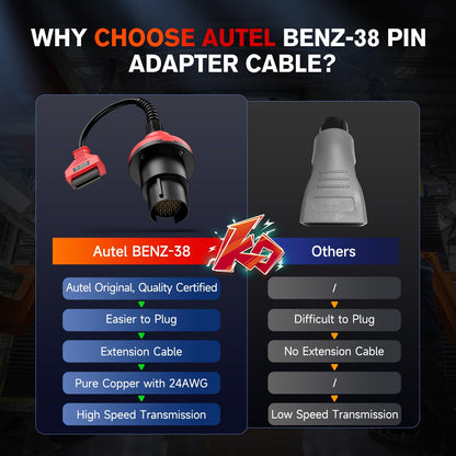 Autel Original BENZ-38 PIN Adapter, 38 Pin Male to 16 Pin Female OBDII Connector Compatible with Mercedes-Benz Pre-2001, Work with Autel Scanner MK808S, MK808BT PRO, MK900, Elite II PRO, Ultra, etc