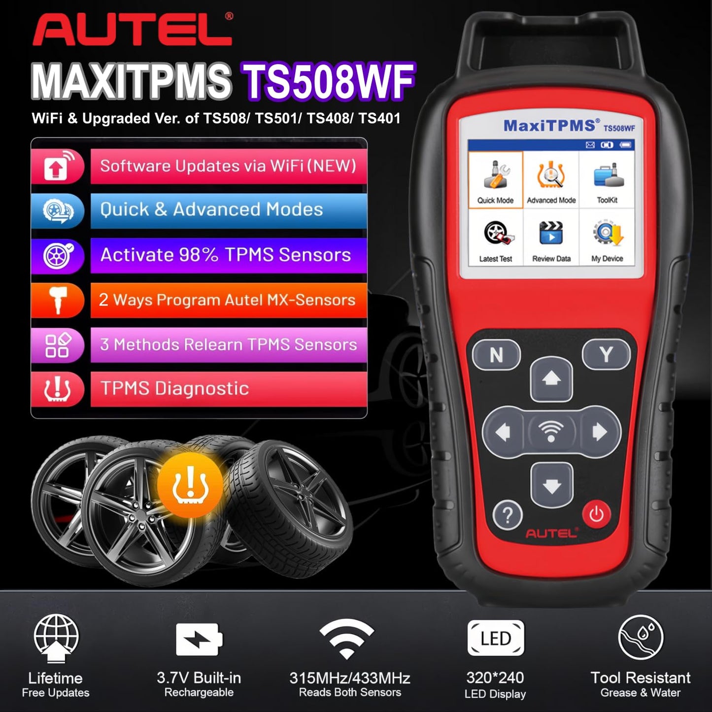 Autel TS508WF TPMS Programming Tool – 2025 WiFi Version