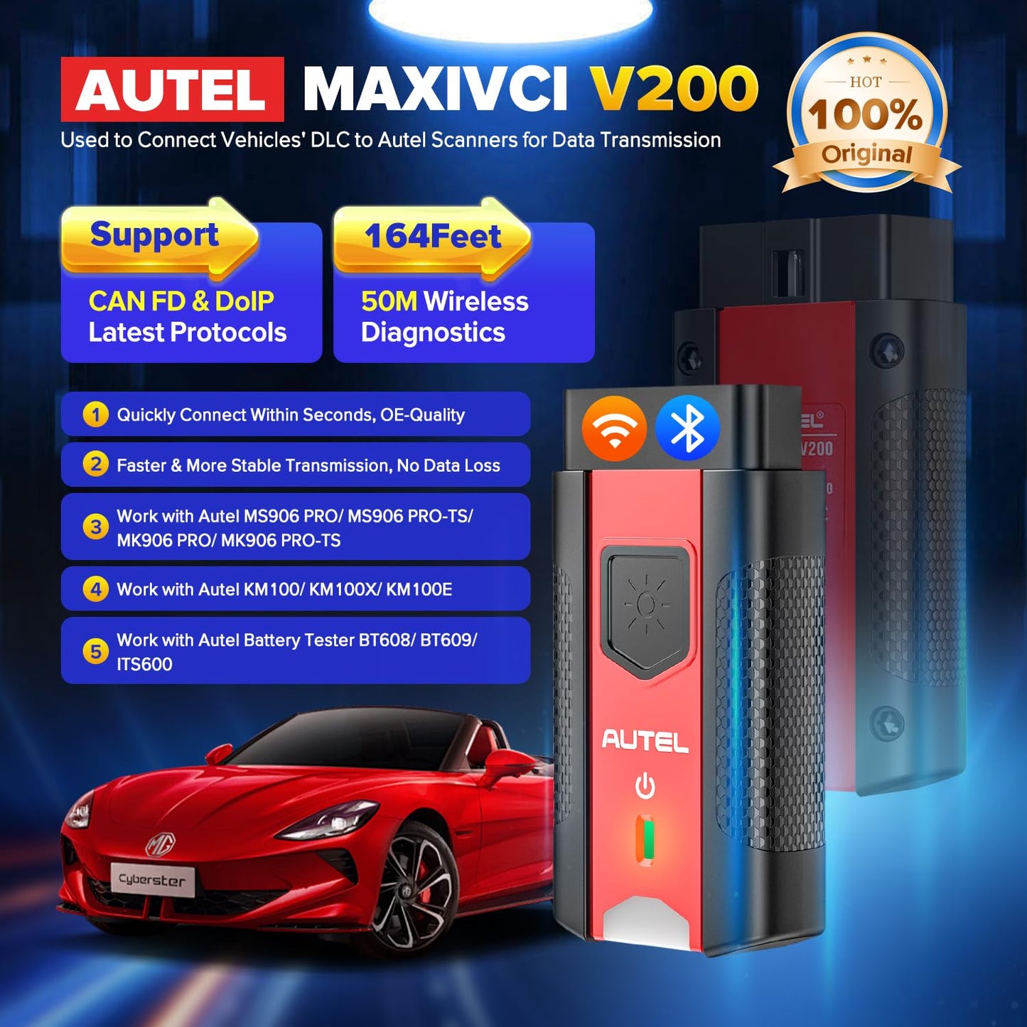 Autel MaxiVCI V200 Bluetooth OBD2 Adapter for MS906, MK906, KM100