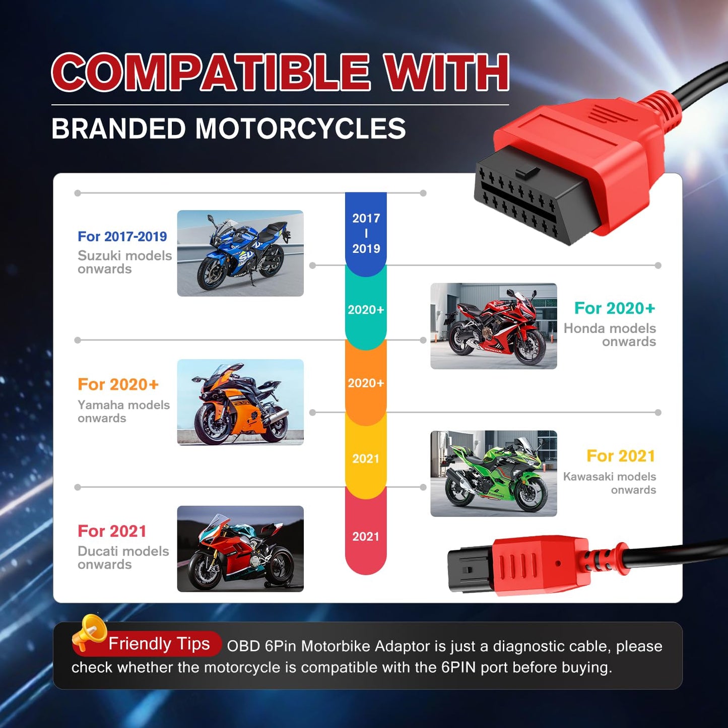 Autel Euro 5 6-Pin OBD Adapter for Motorcycle Diagnostics