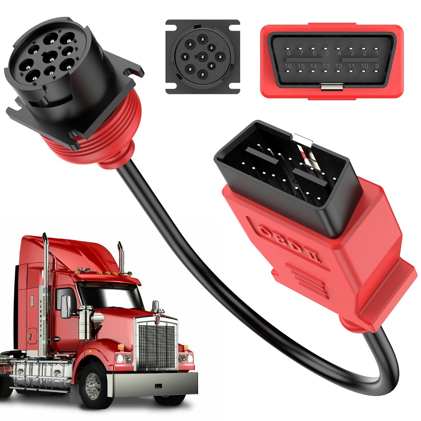Autel 9Pin J1939 to OBD2 16Pin Adapter Cable for Heavy Duty Trucks