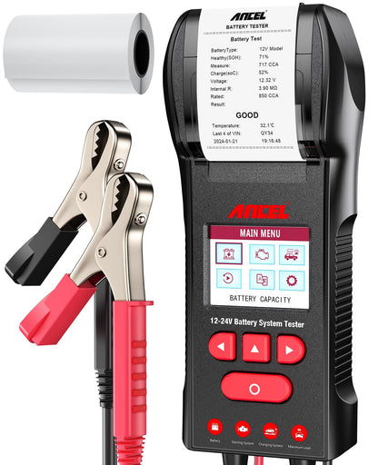 ANCEL BST600 Battery Tester with Printer - 12V/24V for Cars & Trucks