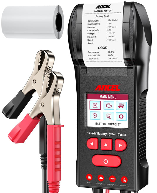 ANCEL BST600 Battery Tester with Printer - 12V/24V for Cars & Trucks