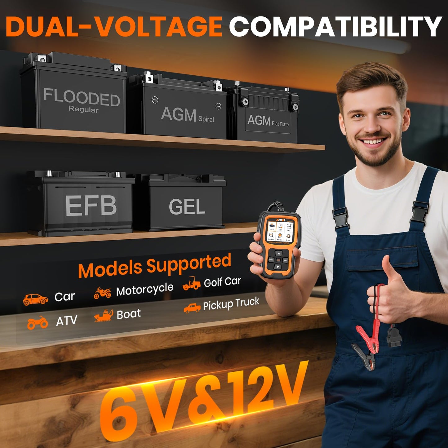 ANCEL AD410 PRO 2-in-1 OBD2 Scanner & 6V/12V Battery Tester for Cars & Motorcycles