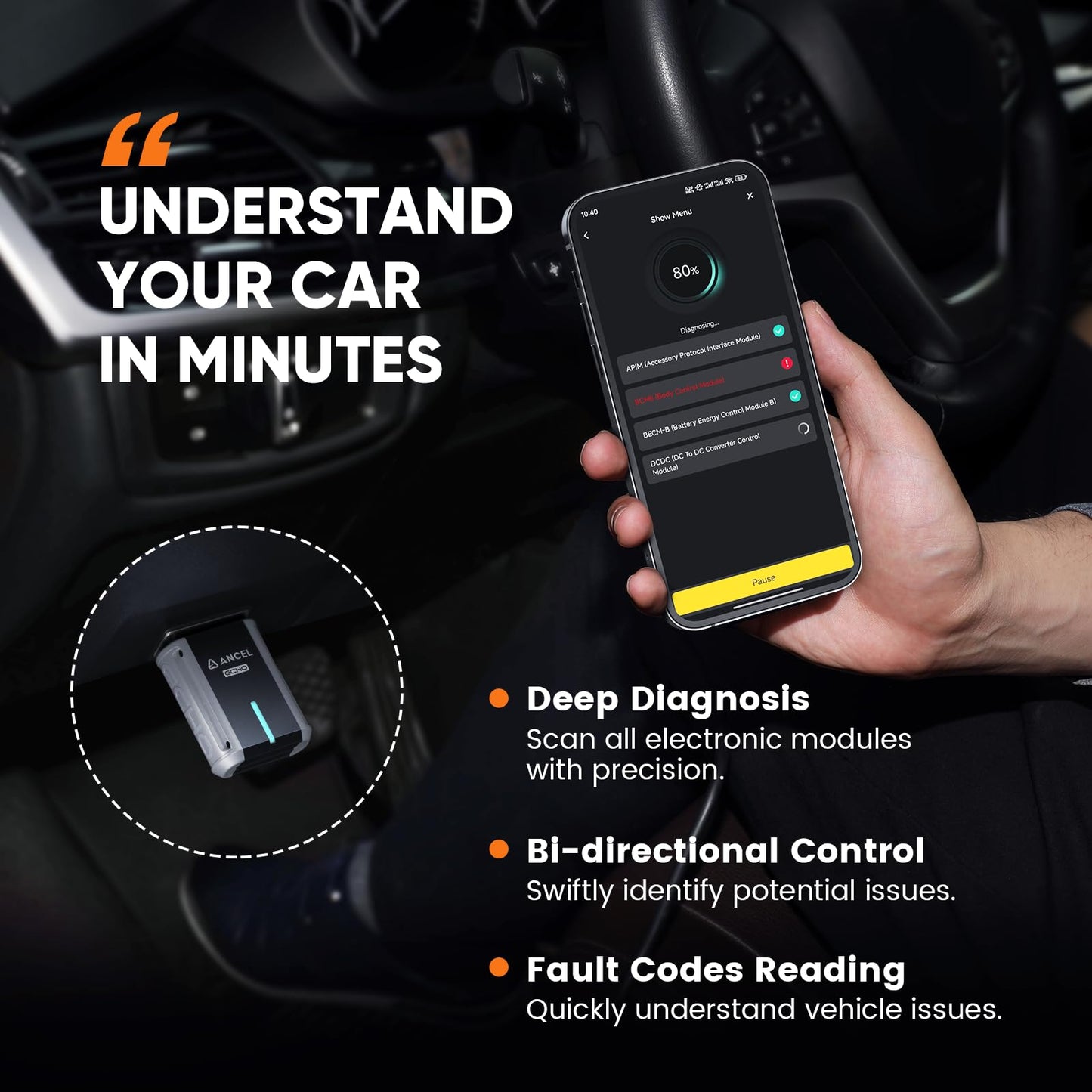 ANCEL Echo OBD2 Bluetooth Scanner - All Systems Diagnostic Tool