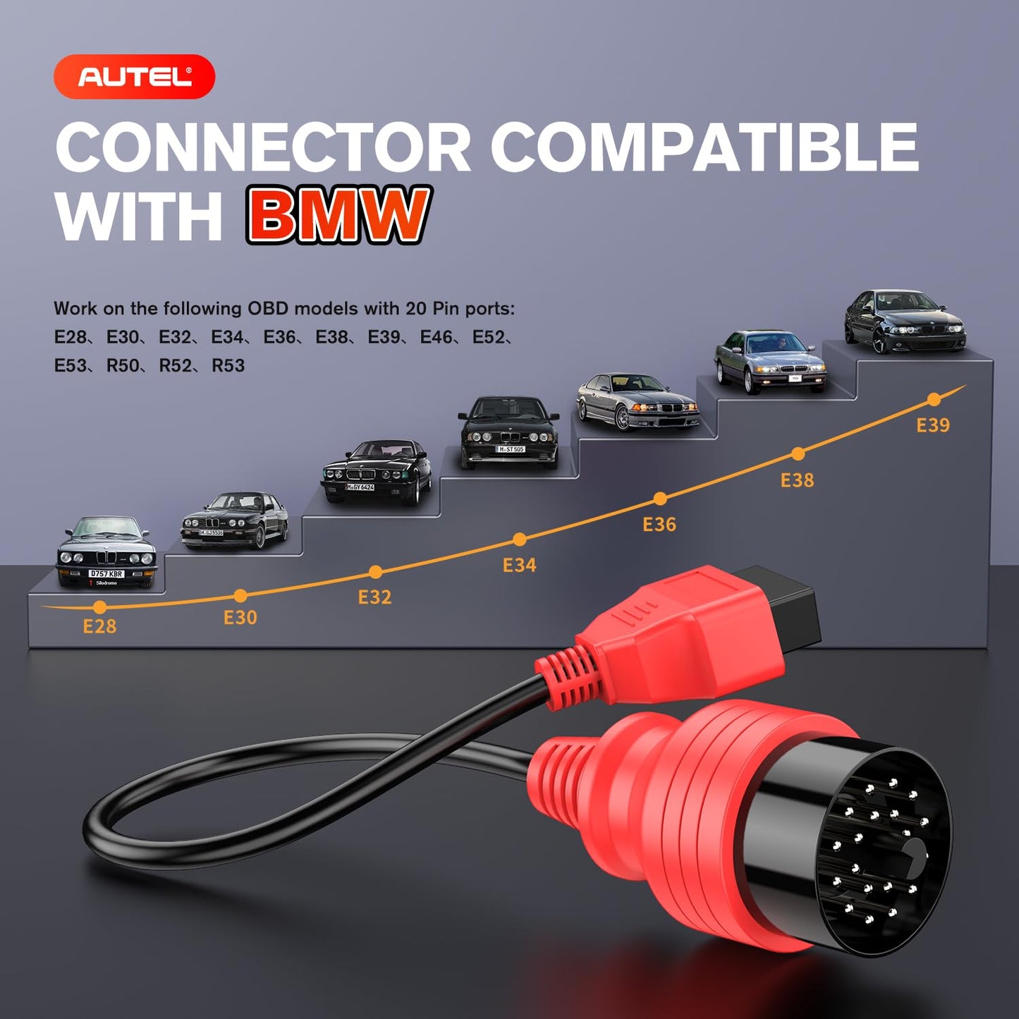 Autel 20-Pin to 16-Pin OBD2 BMW Adapter Cable – 2024