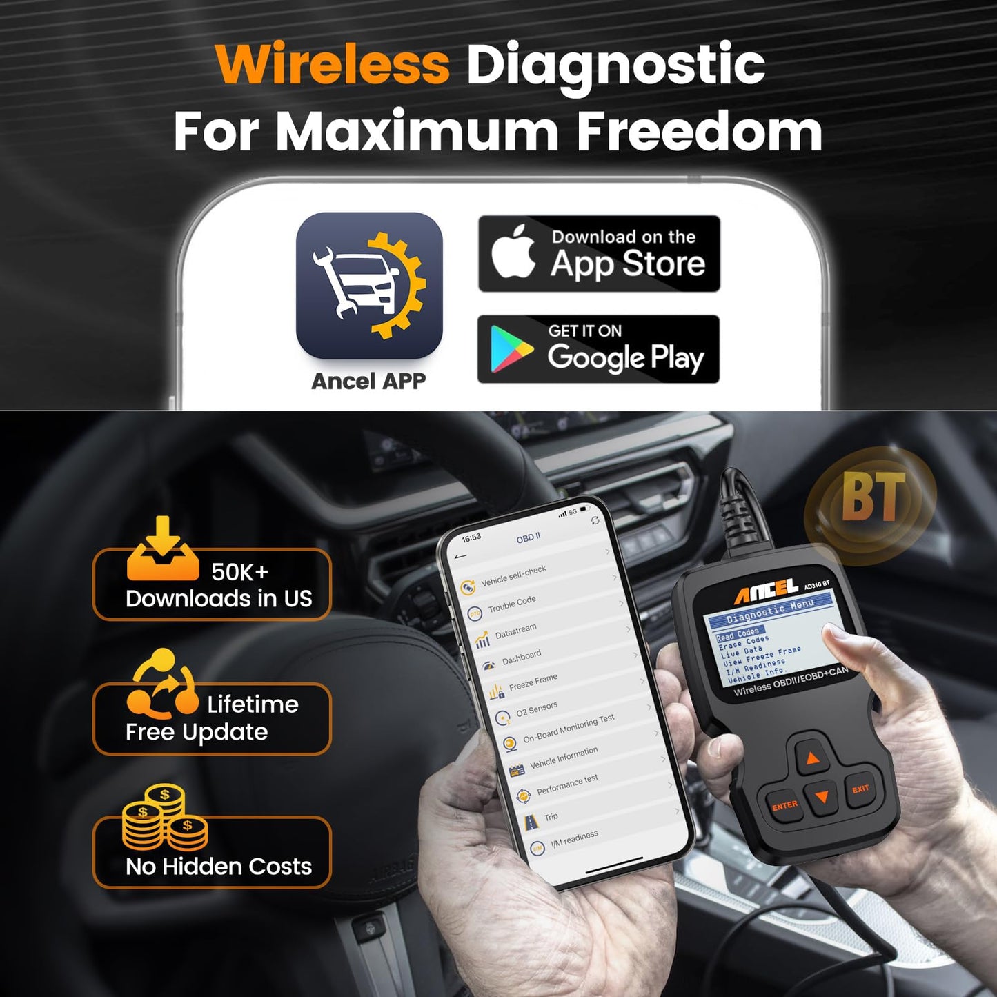 ANCEL AD310BT Bluetooth OBD2 Scanner for iOS & Android