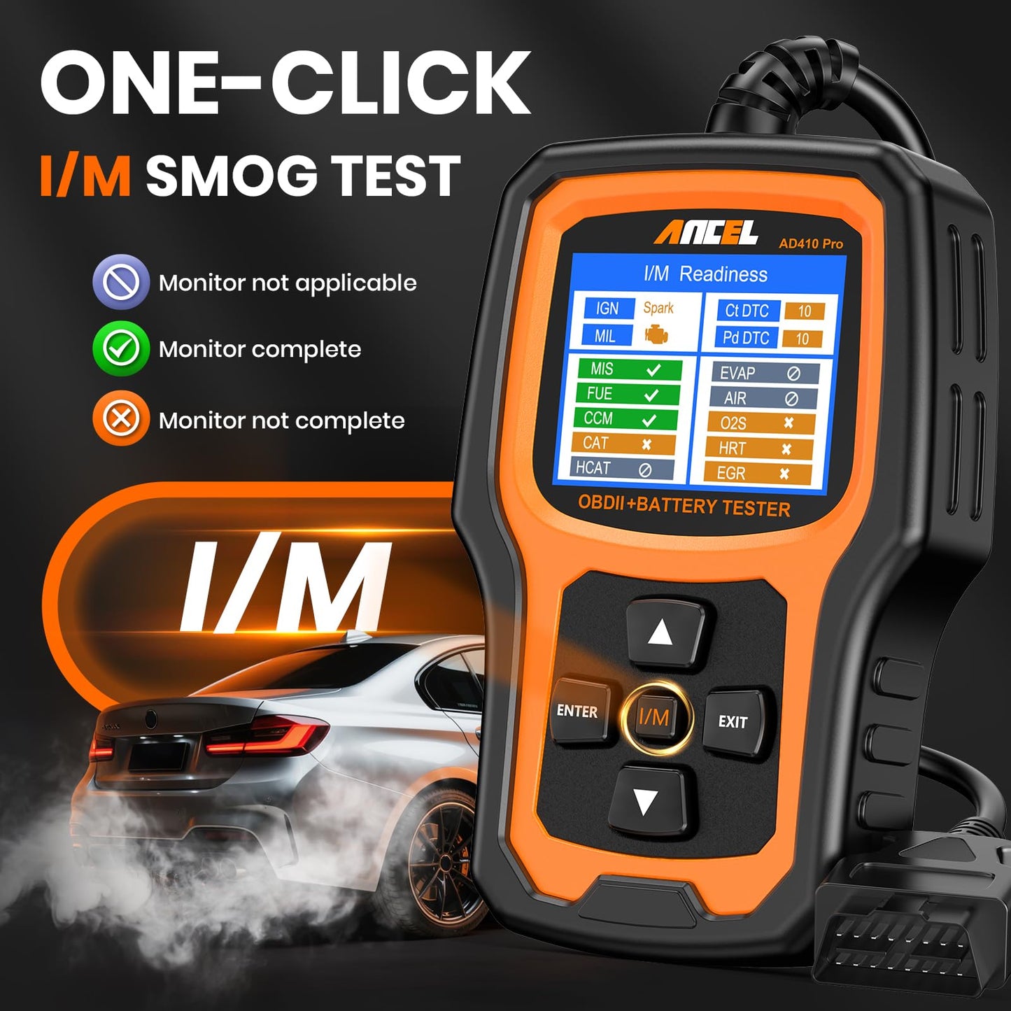 ANCEL AD410 PRO 2-in-1 OBD2 Scanner & 6V/12V Battery Tester for Cars & Motorcycles