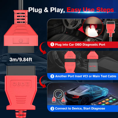 Autel 10ft OBD2 Extension Cable – 16 Pin OBD II Diagnostic Extender
