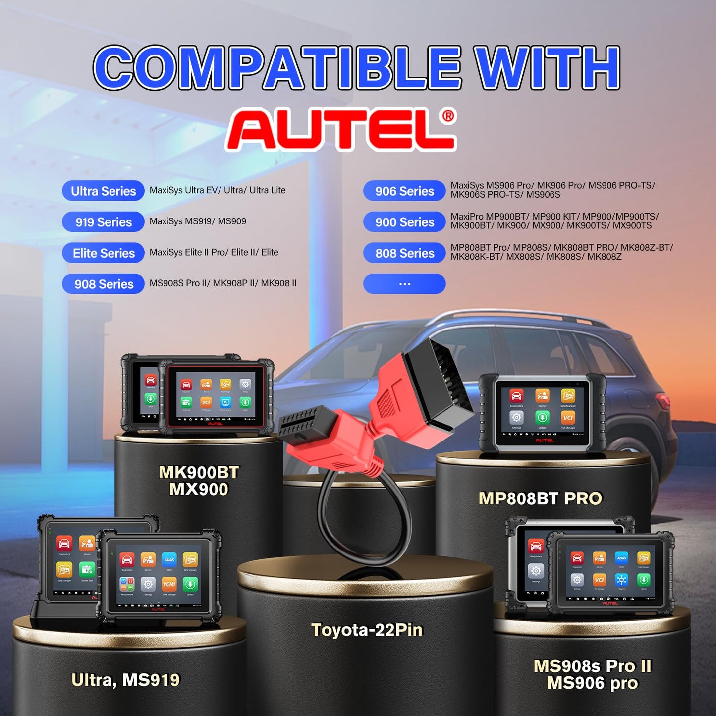 Autel 22-Pin OBD1 to 16-Pin OBD2 Adapter Cable for Toyota