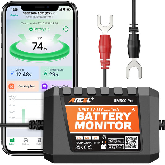 ANCEL BM300 Pro Bluetooth 5.3 Battery Monitor 6V-24V with IP67 Waterproof