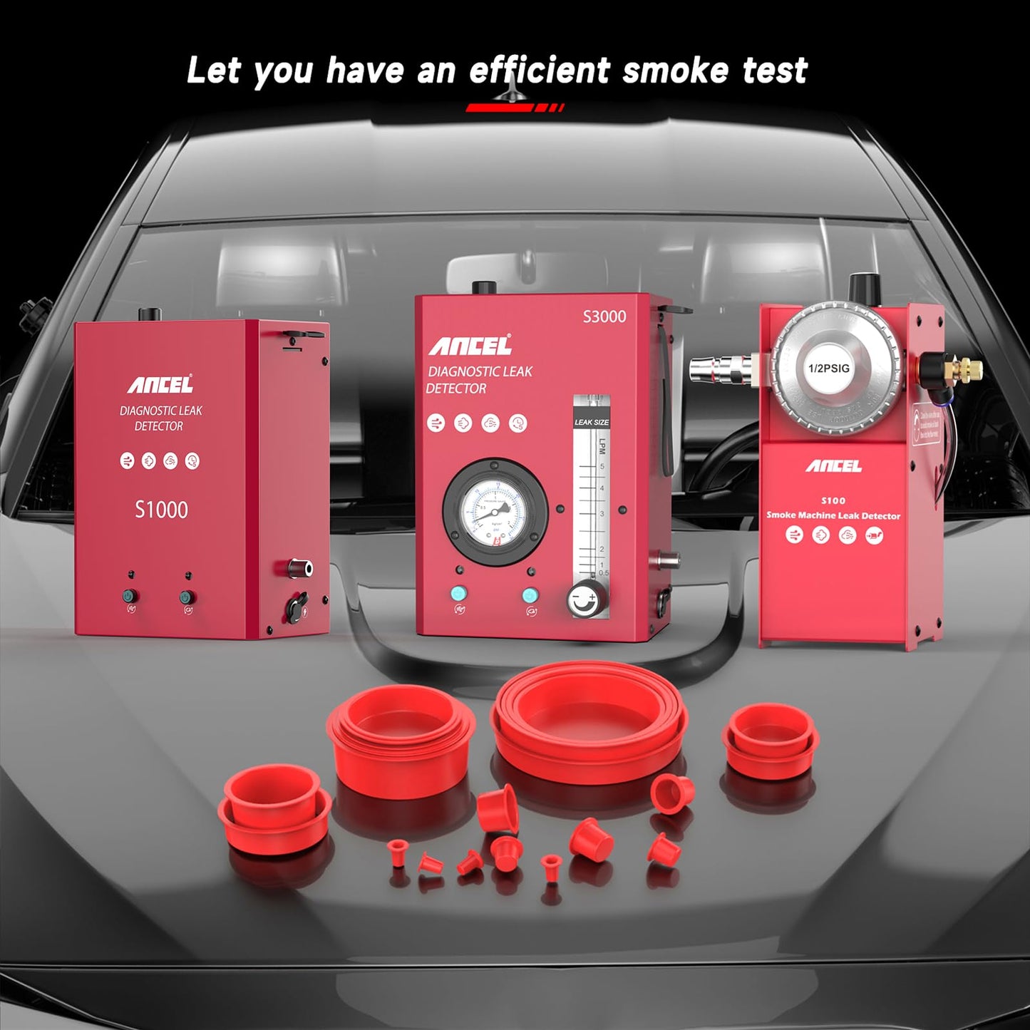 ANCEL Automotive Red Cap Plugs Kit 23-Piece for Smoke Leak Testing