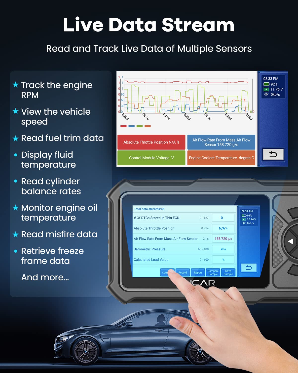 MUCAR CDE900 PRO OBD2 Scanner with Add-on Software & 5" Touchscreen