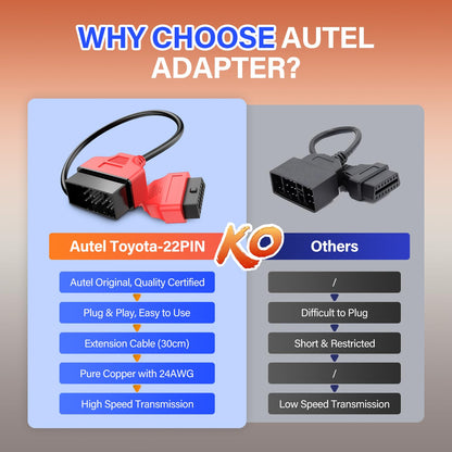 Autel 22-Pin OBD1 to 16-Pin OBD2 Adapter Cable for Toyota
