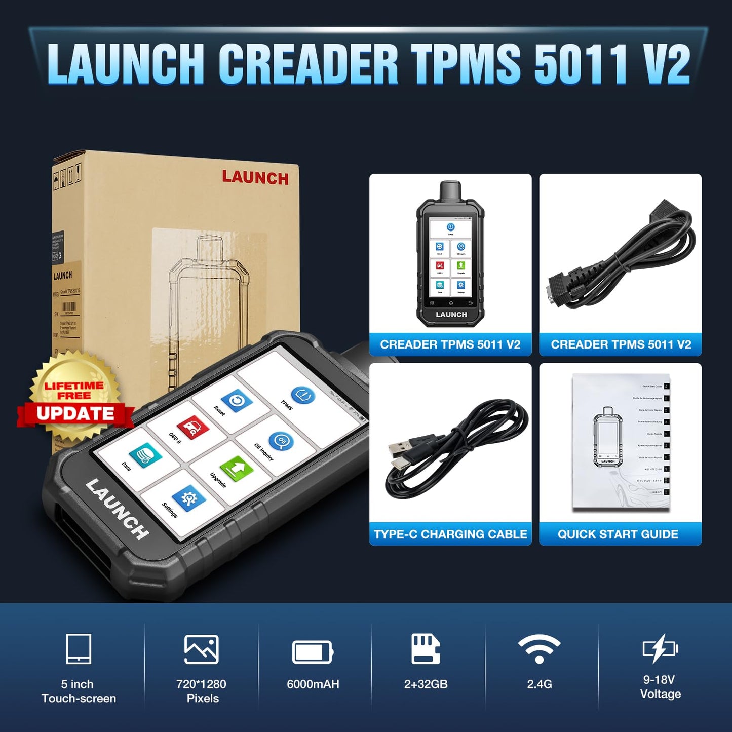 Launch TPMS Service Tool Kit with 4 LTR-03 Sensors & TPMS 5011 V2
