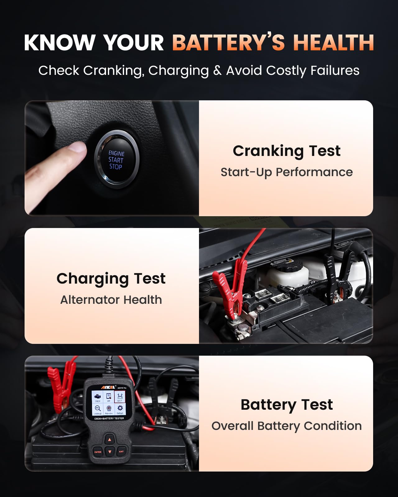 ANCEL AD310 Pro OBD2 Scanner & 12V Battery Tester with Bluetooth