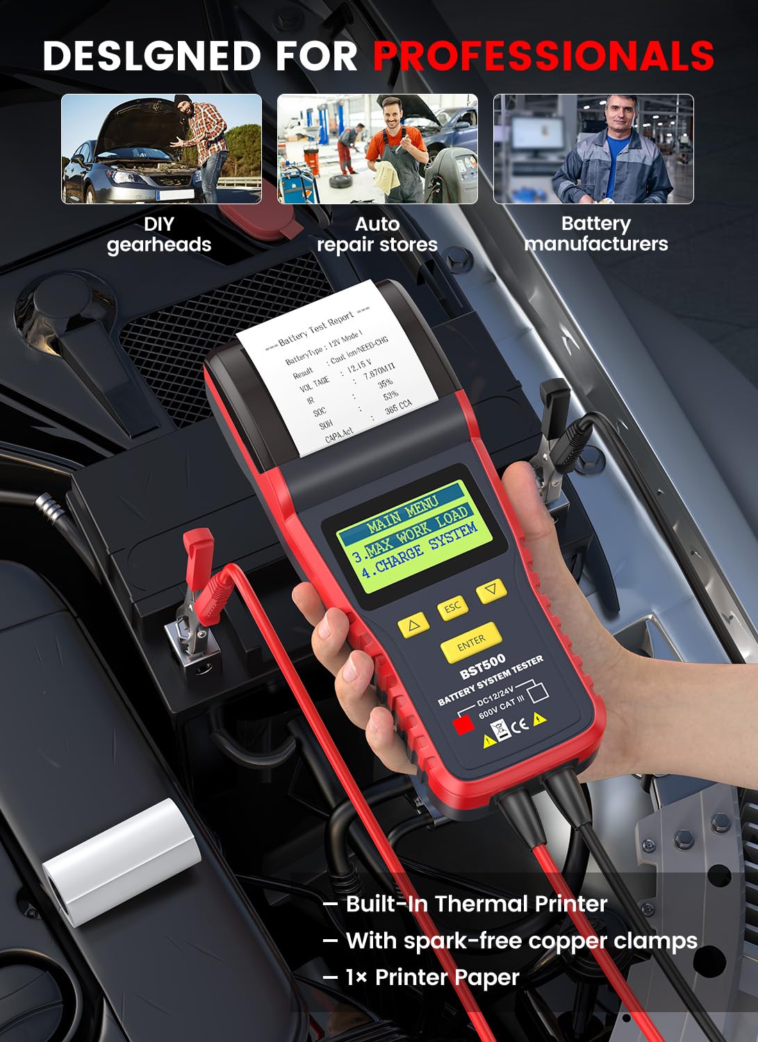 ANCEL BST500 12V/24V Car Battery Tester with Printer & Analyzer