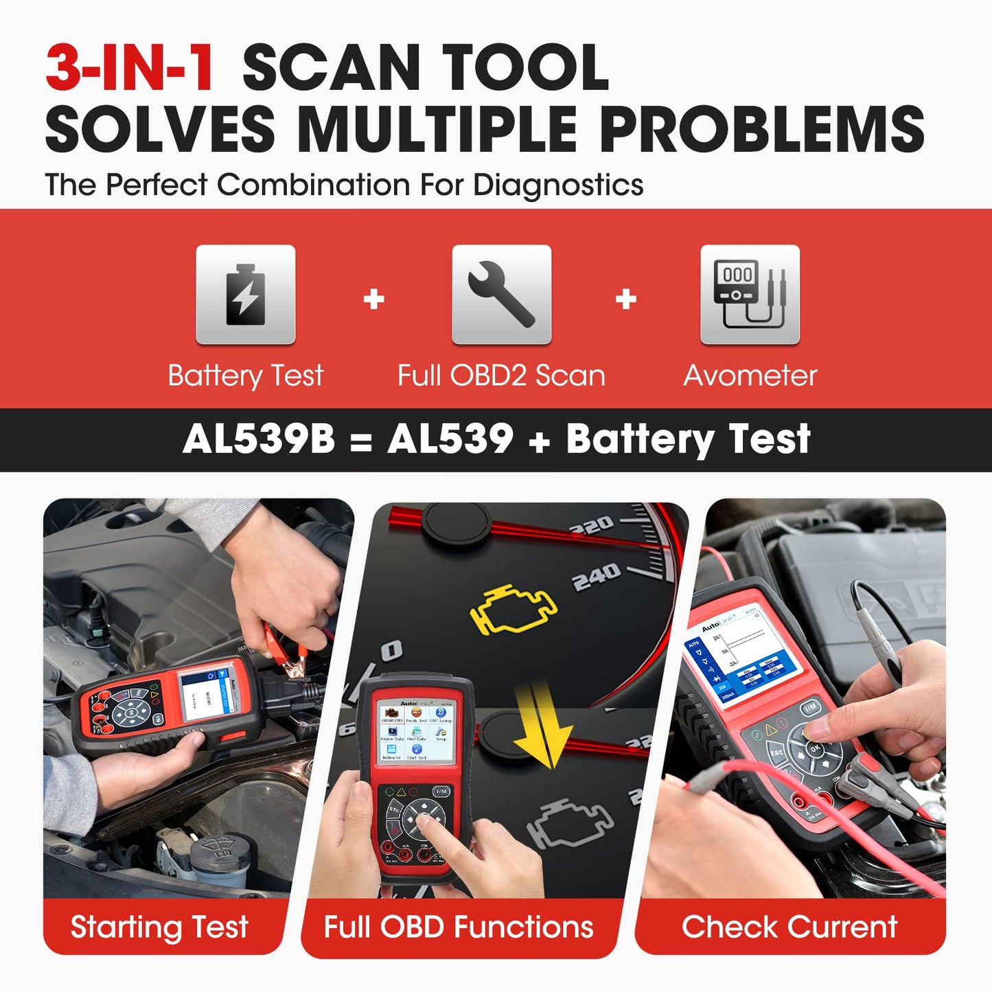 Autel AL539B OBD2 Scanner & Battery Tester 3-in-1 Tool