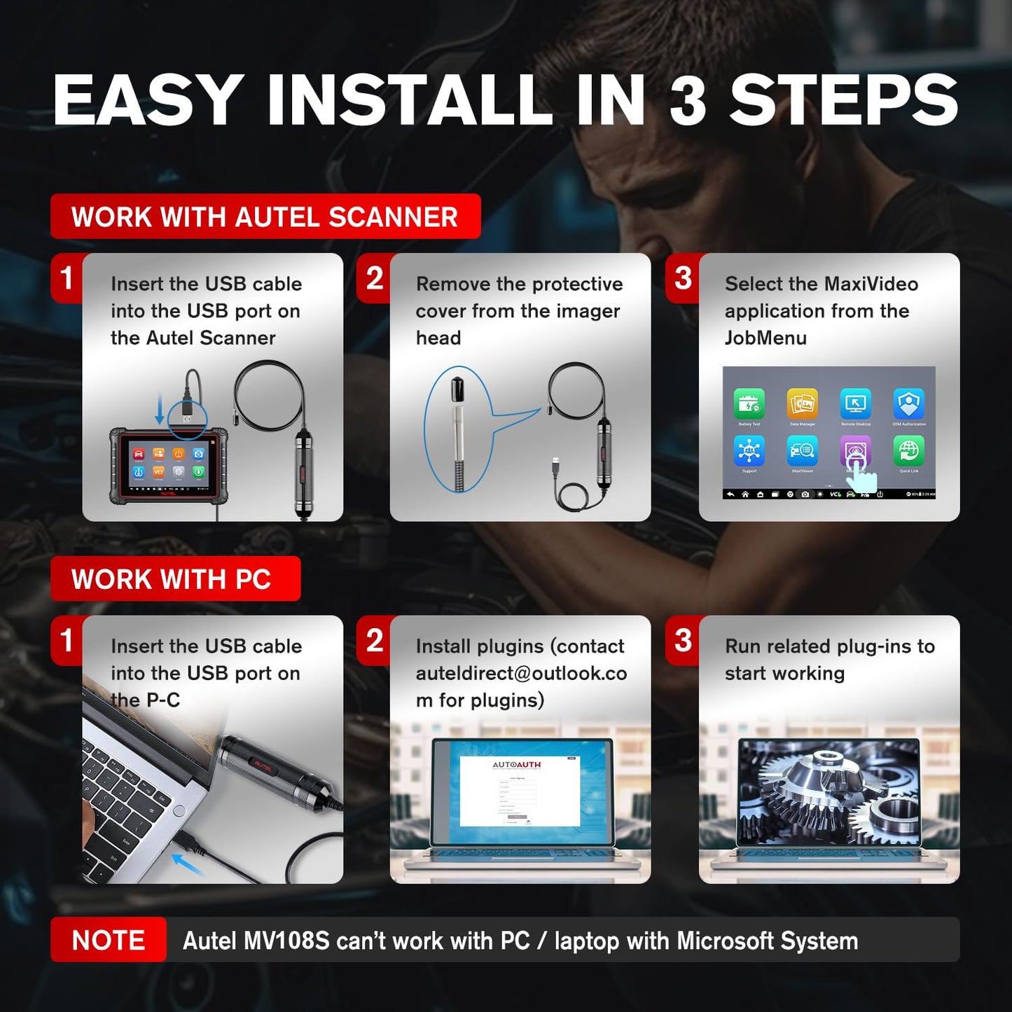 Autel MaxiVideo MV108S 2MP HD USB Inspection Camera