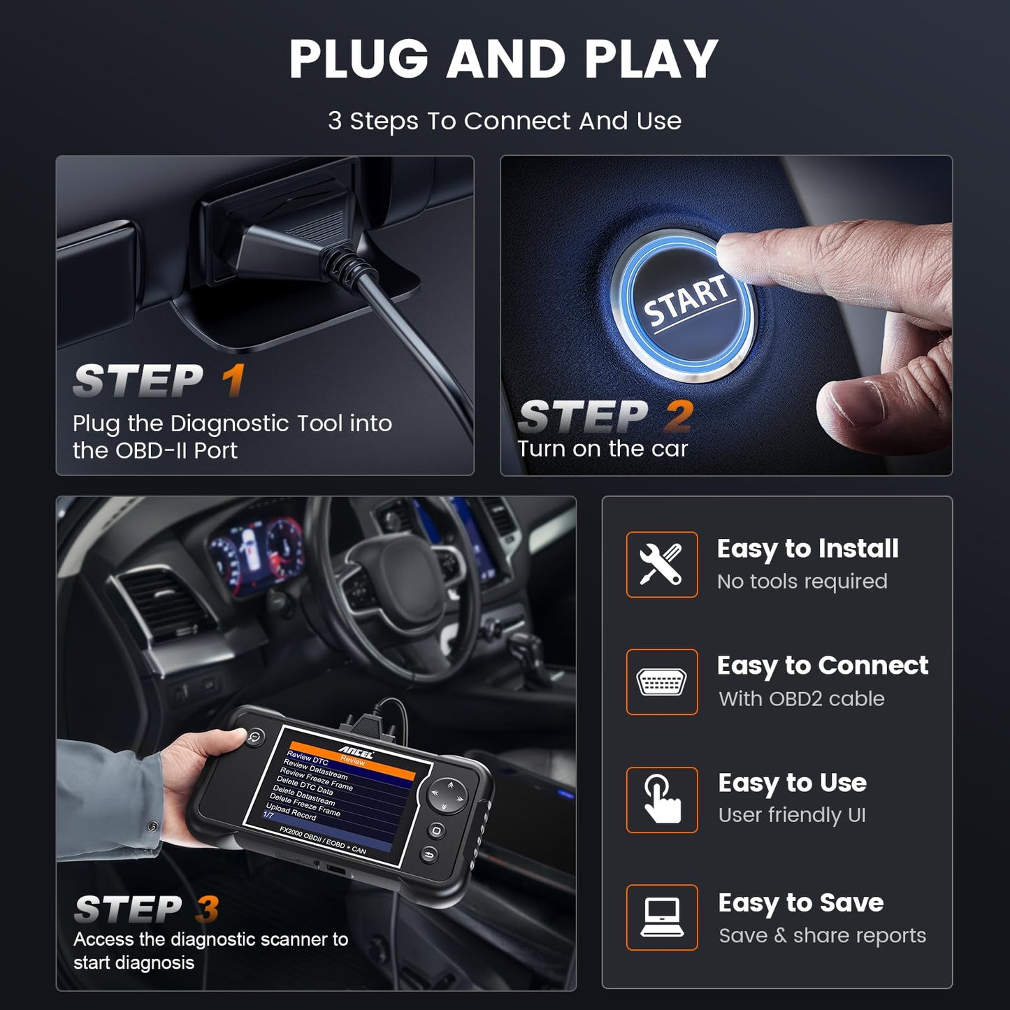 ANCEL FX2000-US OBD2 Scanner ABS SRS Transmission Code Reader