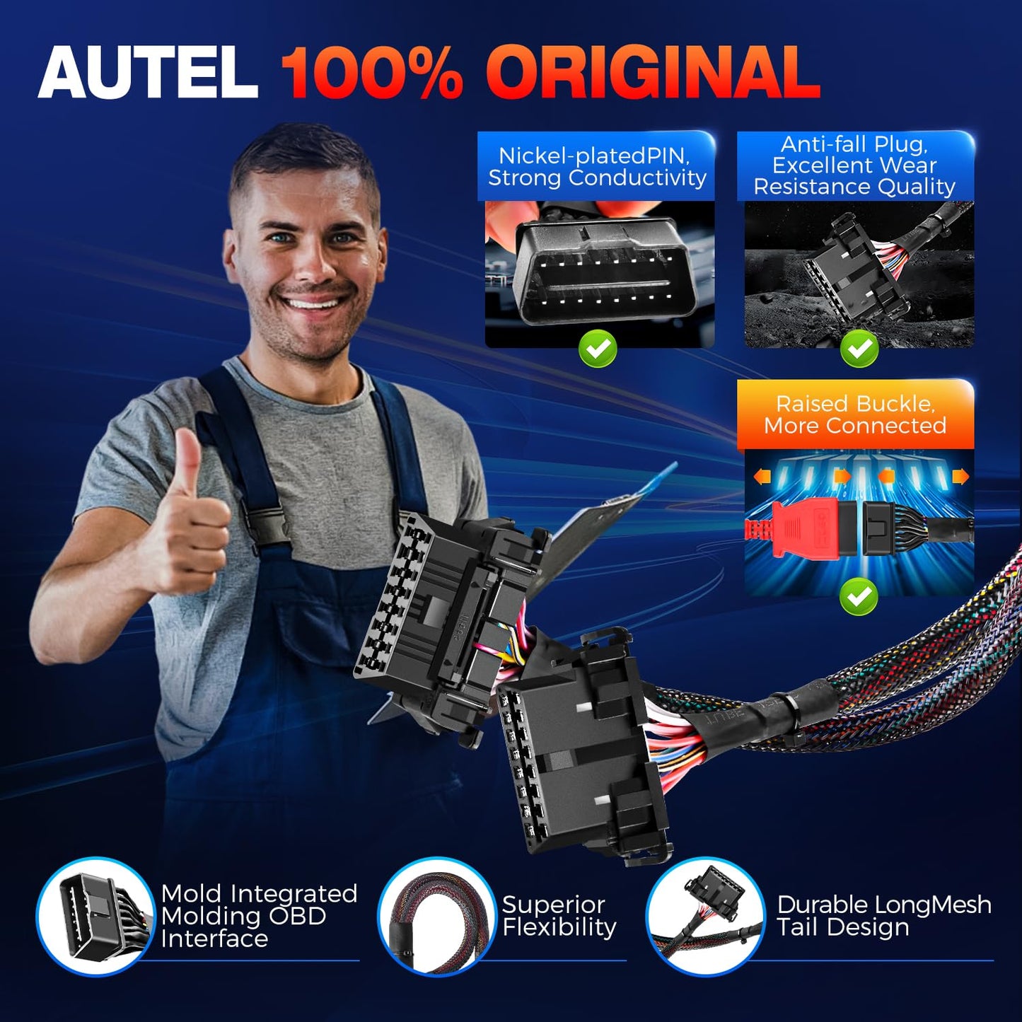 Autel 16 Pin OBD2 Y Splitter Extension Cable - Dual Port Adapter