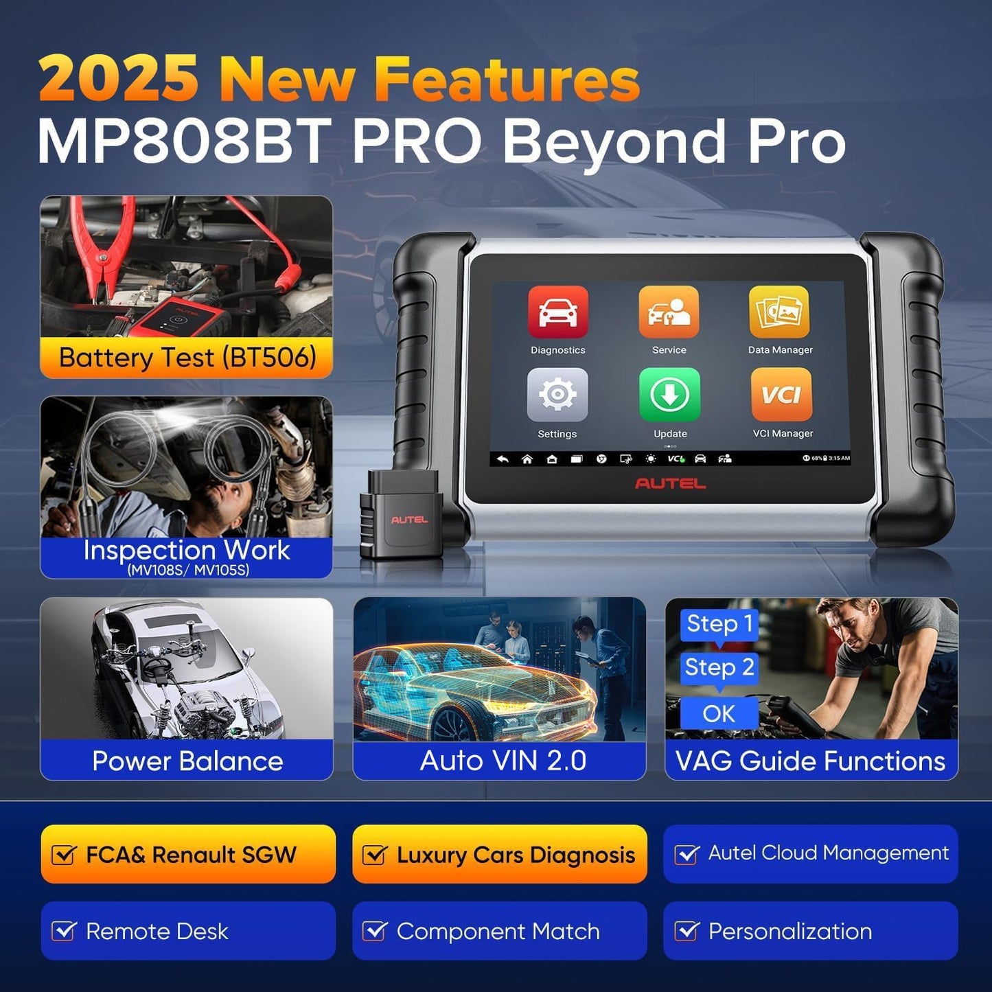 Autel MP808BT PRO 2025 Scanner with ECU Coding & 2-Year Update