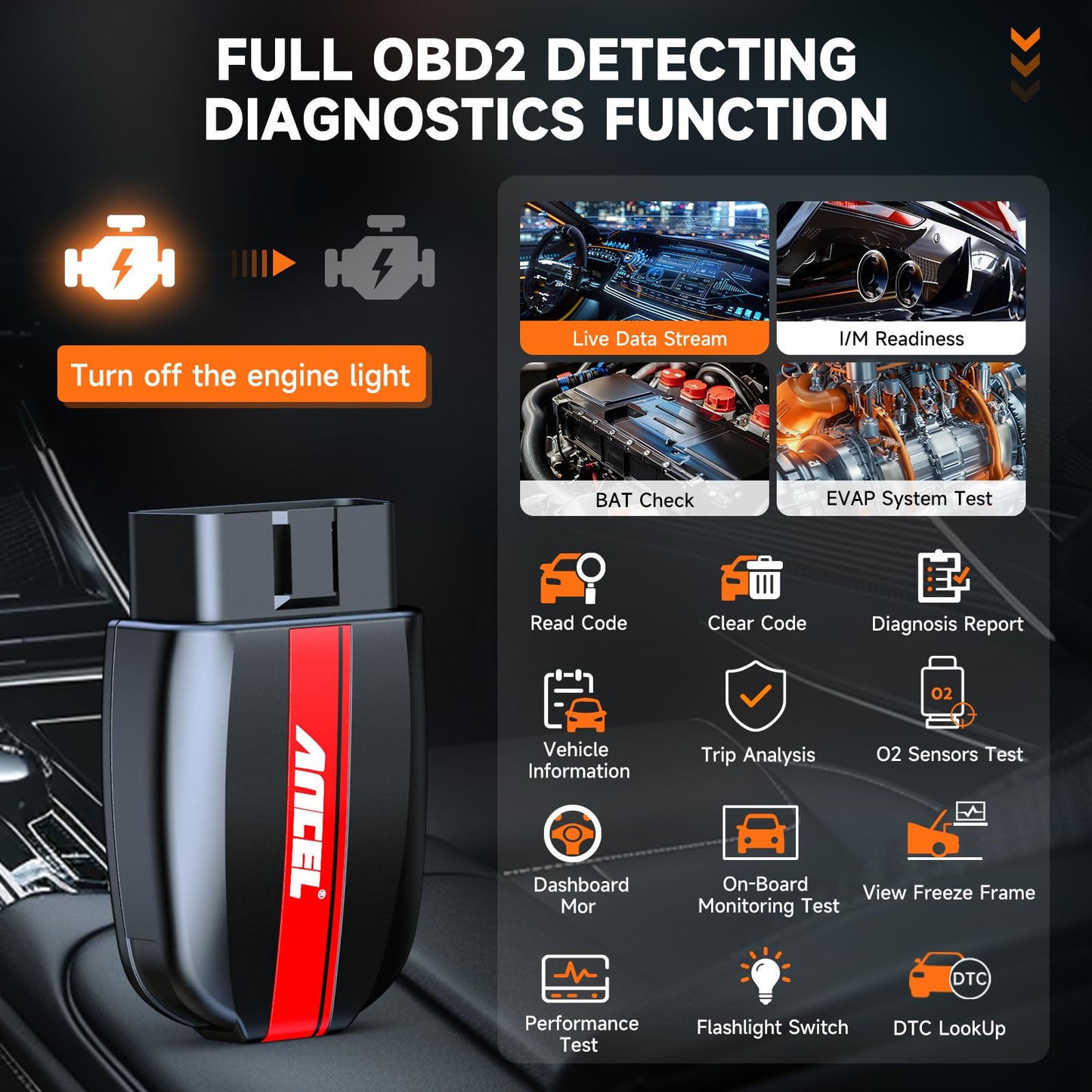 ANCEL BD200 Bluetooth OBD2 Scanner – Check Engine & Battery Tool